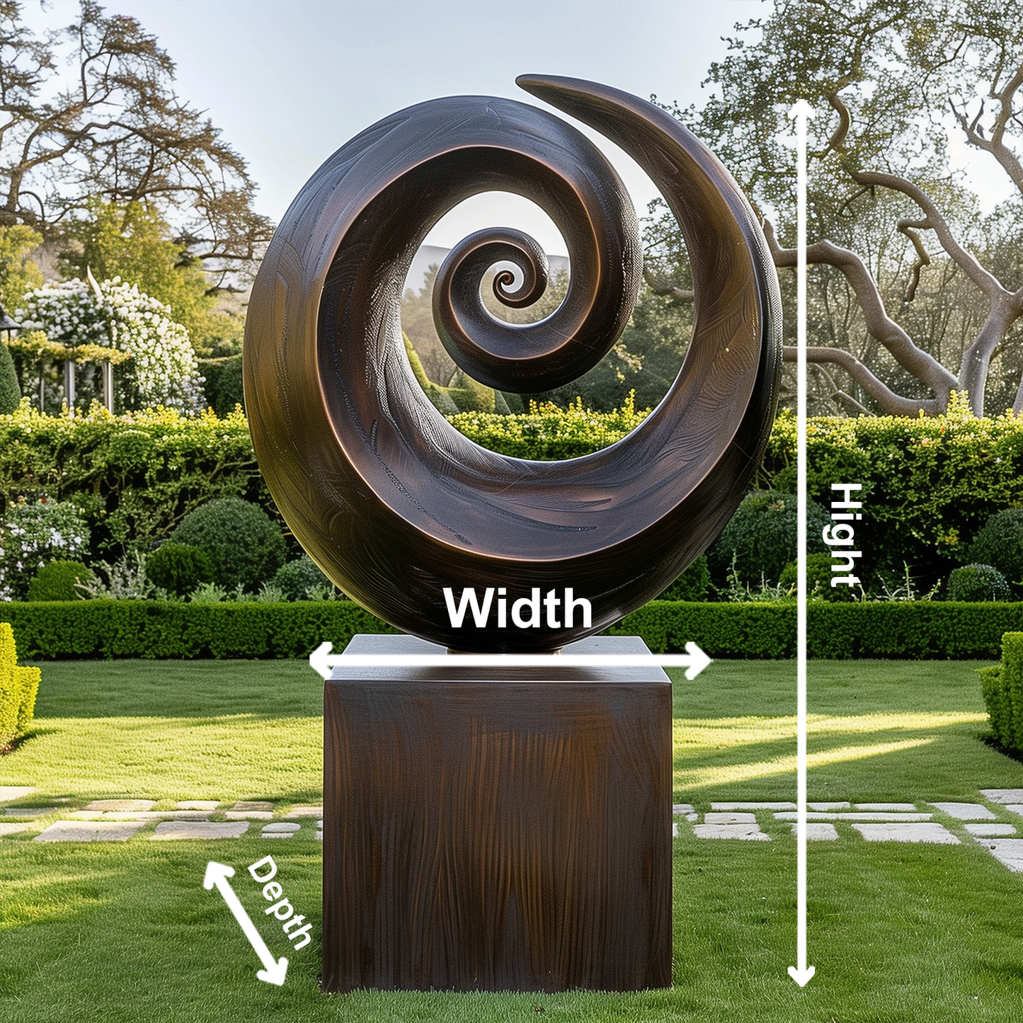 Large Wooden Spiral Sculpture – Abstract Double Swirl Design, Hand-Carved Solid Wood Art for Garden or Modern Home Decor