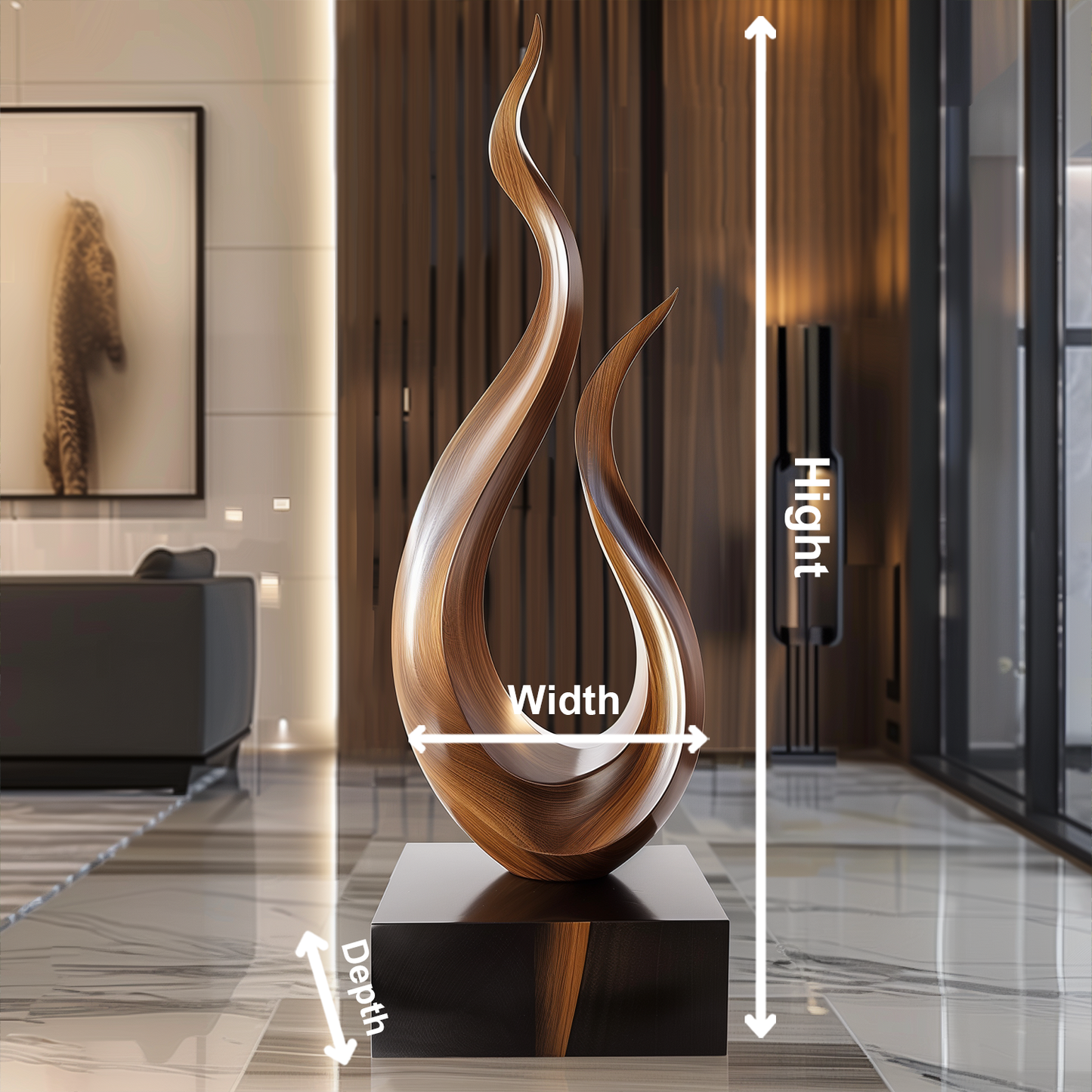 Eternal Flame Wooden Sculpture – Hand-Carved Abstract Solid Wood Art | Modern Statement Decor