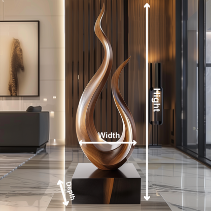 Eternal Flame Wooden Sculpture – Hand-Carved Abstract Solid Wood Art | Modern Statement Decor