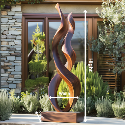 Tall Double Twist Wooden Sculpture – Handmade Modern Abstract Intertwined Design | Solid Wood with Polished Grain Outdoor Garden Decor