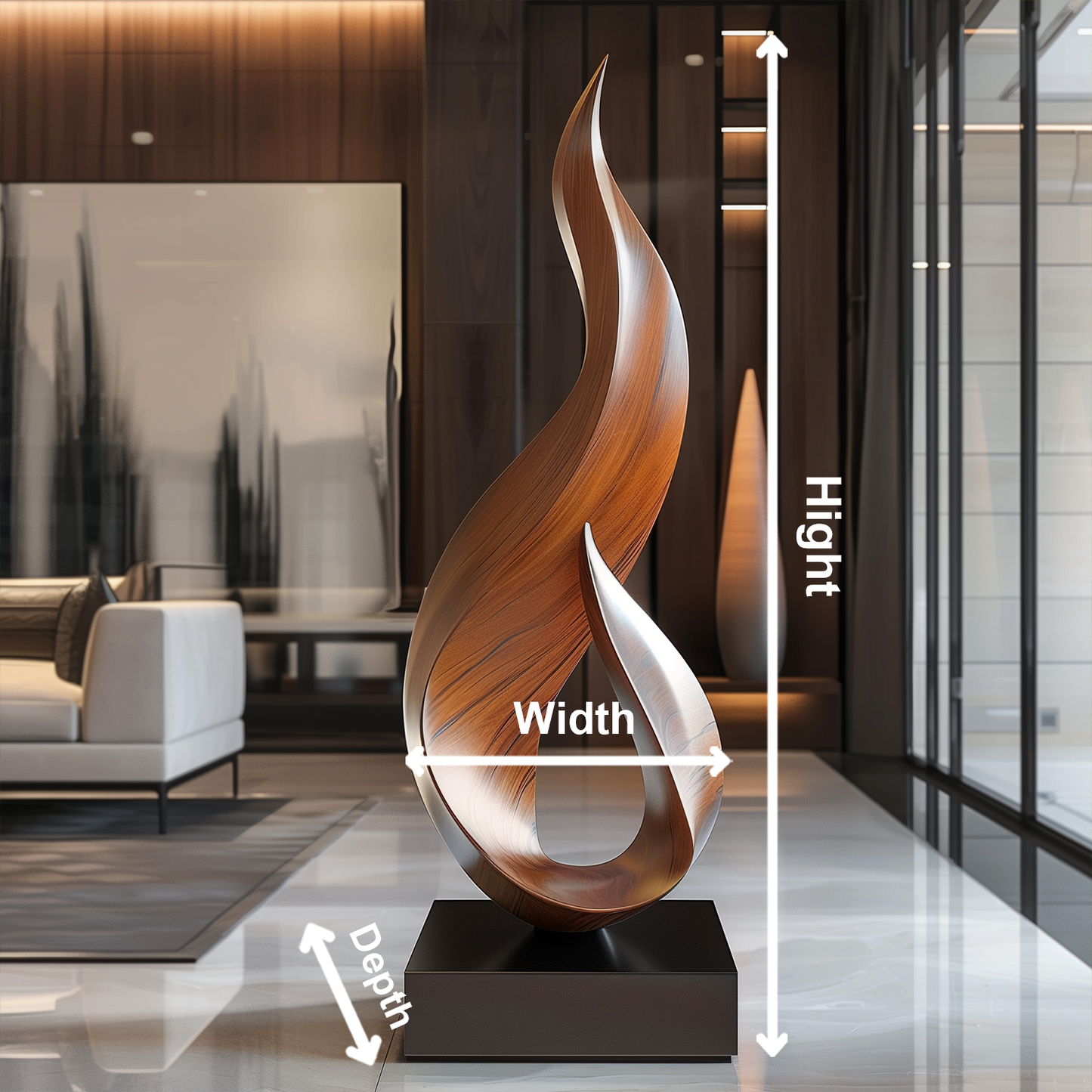 Handmade Wooden Flame Sculpture – Modern Abstract Fire-Inspired Floor Art | Solid Wood Home Decor Statement Piece