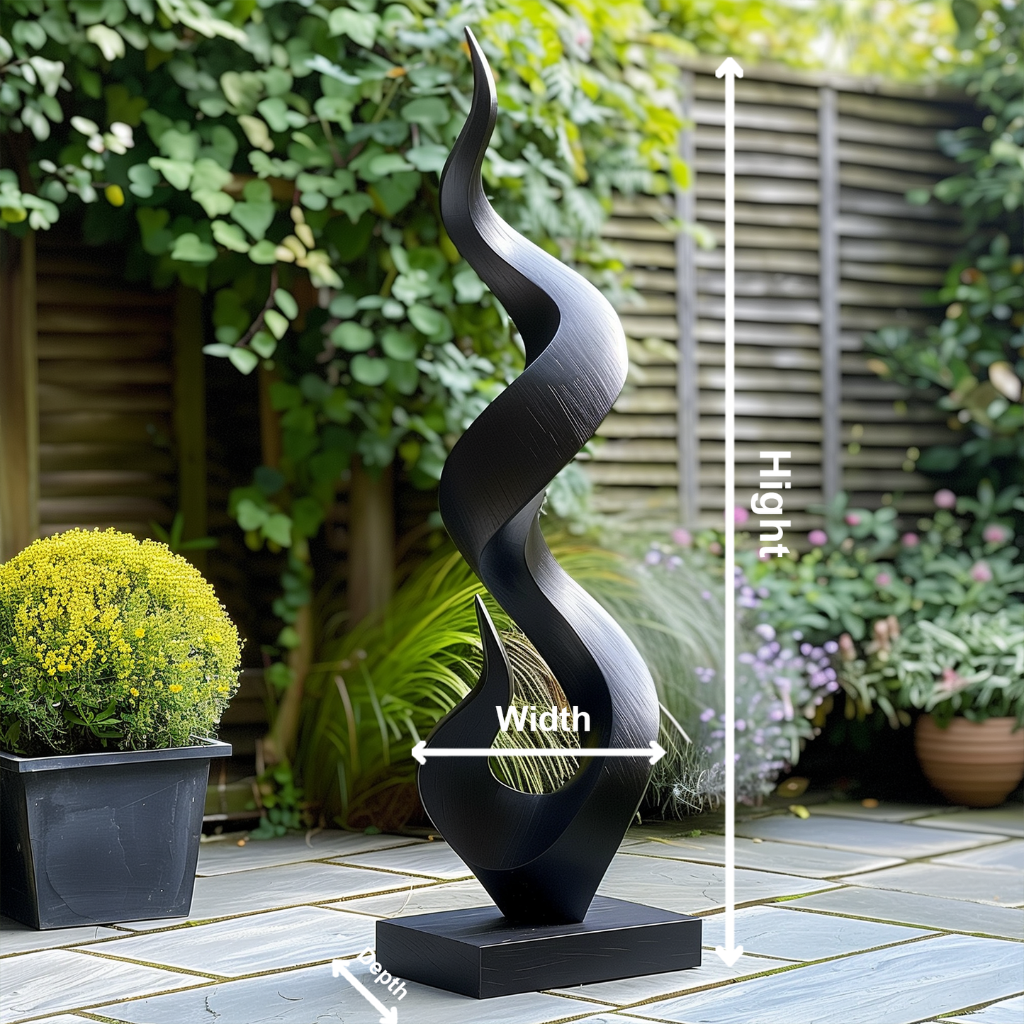 Tall Black Wooden Sculpture – Handmade Modern Abstract Spiral Twist | Solid Wood Organic Wave Outdoor Garden Art Decor Statement Piece
