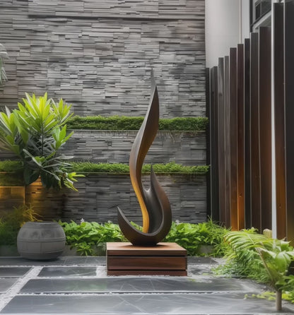Hand Carved Tall Abstract Flame Wood Sculpture, Black Modern Organic Floor Art, Luxury Statement Decor, Contemporary Home Accent