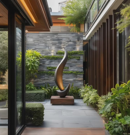 Tall Abstract Flame Sculpture, Modern Black Outdoor Garden Art, Hand Carved Wooden Statement Decor, Luxury Contemporary Yard Accent
