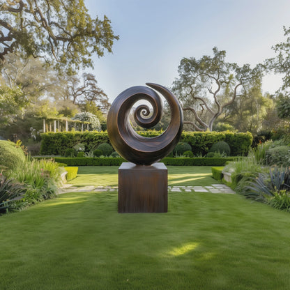 Large Wooden Spiral Sculpture – Abstract Double Swirl Design, Hand-Carved Solid Wood Art for Garden or Modern Home Decor
