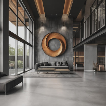 Hand-Carved Wooden Infinity Ring Wall Sculpture, Large Abstract Circle Art, Modern Minimal Luxury Statement Home Decor