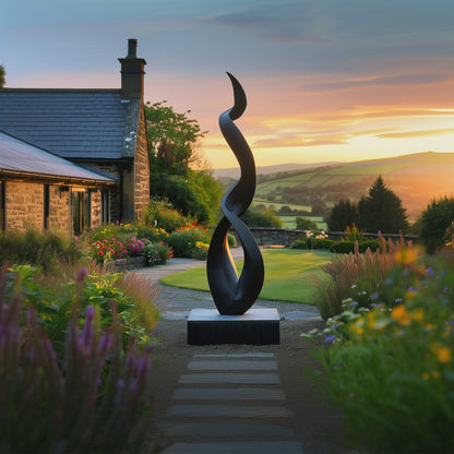 Large Black Infinity Flame Sculpture, Handcrafted Abstract Outdoor Garden Art, Modern Luxury Yard Decor, Contemporary Statement Sculpture
