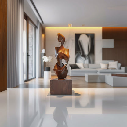 Abstract Wooden Sculpture Handmade | Modern Organic Wood Art | Luxury Floor Sculpture With Pedestal | Contemporary Home Decor Statement