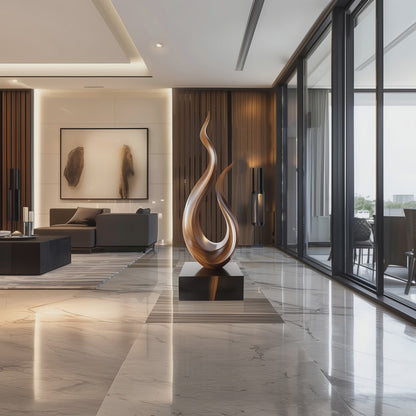 Eternal Flame Wooden Sculpture – Hand-Carved Abstract Solid Wood Art | Modern Statement Decor