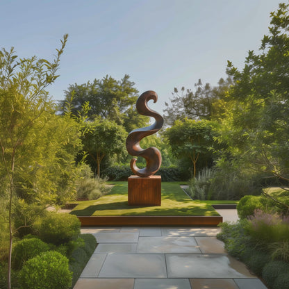 Large Infinity Spiral Garden Sculpture, Hand Carved Wooden Abstract Outdoor Art, Modern Luxury Statement Decor for Yard Patio Landscape