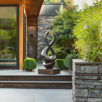 Large Infinity Loop Wooden Sculpture – Handmade Abstract Curved Design | Solid Wood with Polished Finish Modern Outdoor Garden Decor