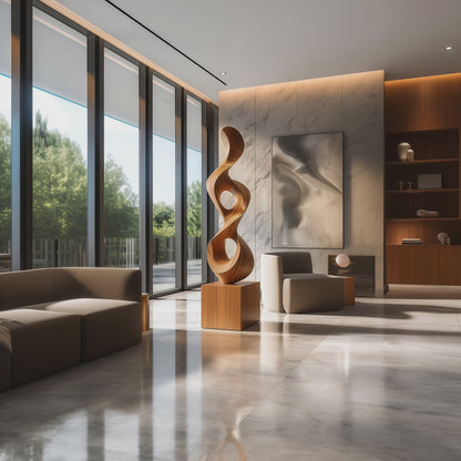 Luxury Hand Carved Wooden Infinity Sculpture, Tall Abstract Spiral Wood Art, Modern Statement Floor Decor, Solid Wood Contemporary Sculpture