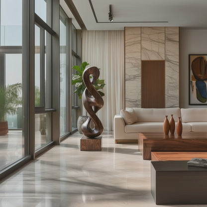 Hand Carved Infinity Twist Wood Sculpture, Abstract Mobius Loop Floor Art, Modern Organic Statement Decor, Luxury Minimalist Entryway Piece