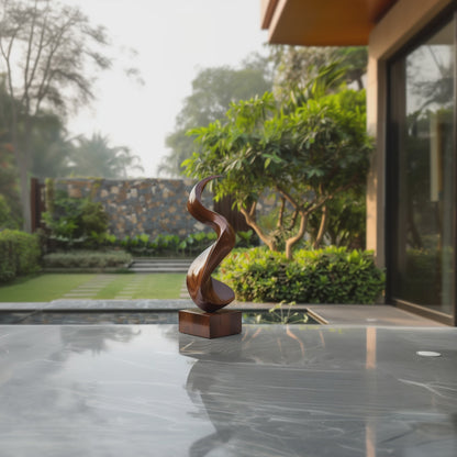 Tall Abstract Wooden Spiral Sculpture Hand Carved Solid Wood Modern Garden Art Luxury Outdoor Home Decor