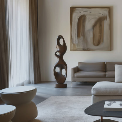 Abstract Wooden Floor Sculpture Handmade – Modern Organic Wood Art, Sculptural Statement Decor, Minimalist Luxury Home Interior