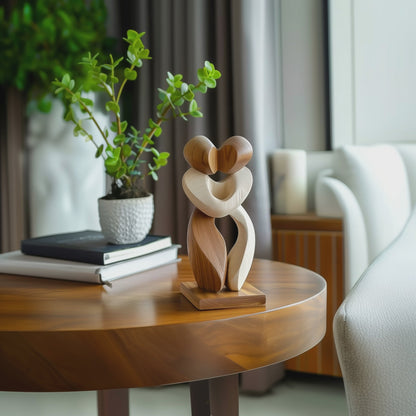 Handmade Wooden Couple Sculpture, Abstract Embrace Tabletop Art, Solid Wood Carving, Romantic Home Decor Gift