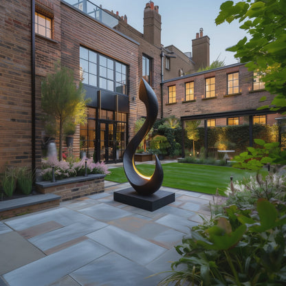 Large Black Abstract Outdoor Sculpture, Modern Flame Infinity Form, Luxury Garden Statement Art, Contemporary Metal Decor for Patio Yard Entrance