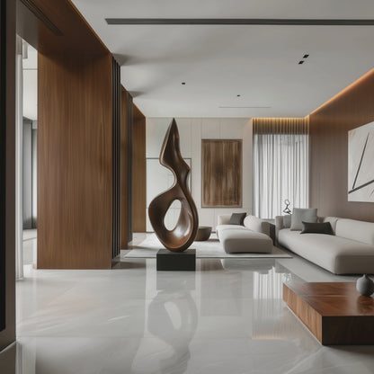 Hand Carved Abstract Infinity Loop Wooden Sculpture, Modern Minimal Organic Flame Art, Luxury Large Statement Floor Decor, Contemporary Wood Artwork