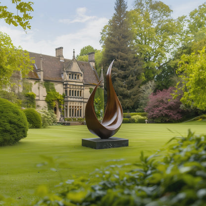 Large Wooden Sculpture – Handmade Modern Abstract Curved Twin Form | Solid Wood Outdoor Garden Art Decor Contemporary Statement Piece