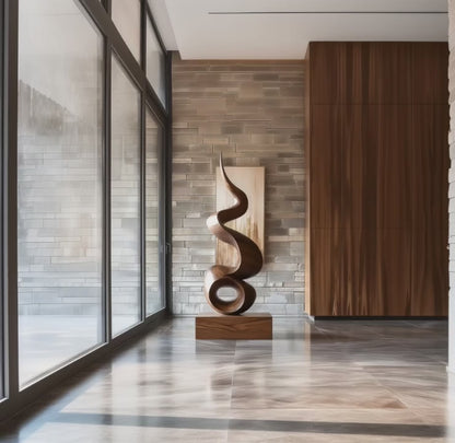 Hand Carved Abstract Infinity Loop Wooden Sculpture, Modern Spiral Flame Art, Luxury Large Statement Decor, Organic Minimal Wood Artwork