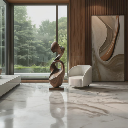 Abstract Modern Wooden Sculpture, Hand Carved Solid Wood Infinity Loop Art, Large Organic Floor Decor, Luxury Statement Piece for Contemporary Home