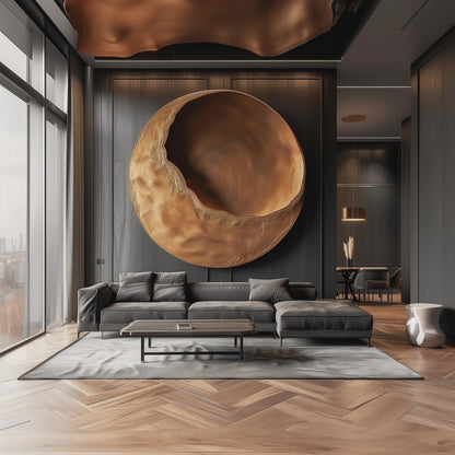 Large Hand-Carved Wooden Disc Wall Sculpture, 3D Organic Abstract Circle Art, Modern Luxury Statement Wall Decor for Interiors