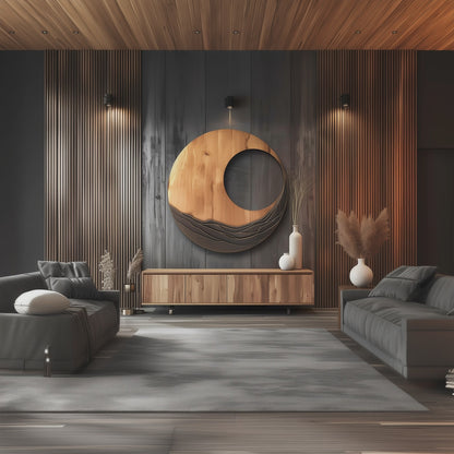 Large Circular Wooden Wall Art Sculpture, Hand Carved Abstract Spiral Wall Decor, Modern Organic Wood Wall Hanging for Living Room