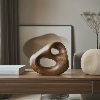 Abstract Wooden Embrace Sculpture Hand Carved Solid Wood Organic Loop Modern Minimalist Table Home Decor