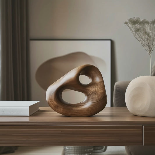 Abstract Wooden Embrace Sculpture Hand Carved Solid Wood Organic Loop Modern Minimalist Table Home Decor