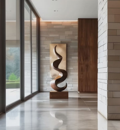 Hand Carved Abstract Wooden Sculpture, Modern Infinity Flame Art, Luxury Large Statement Decor, Minimal Organic Wood Art