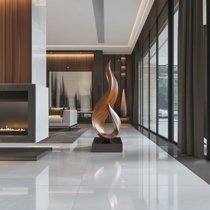 Handmade Wooden Flame Sculpture – Modern Abstract Fire-Inspired Floor Art | Solid Wood Home Decor Statement Piece