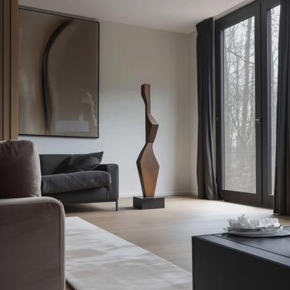 Tall Geometric Wooden Sculpture Hand Carved Solid Wood Abstract Modern Minimalist Luxury Home Decor