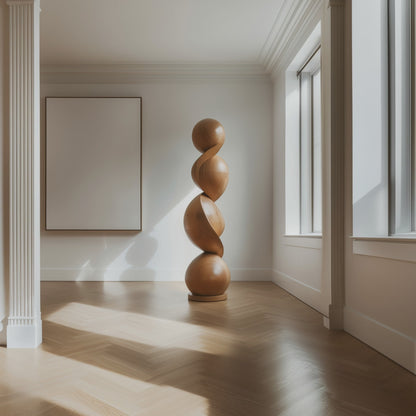 Hand Carved Wooden Balance Stone Sculpture, Modern Stacked Sphere Art, Zen Minimalist Wood Decor, Organic Luxury Statement Piece
