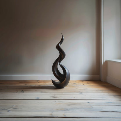 Tall Abstract Wooden Flame Sculpture, Hand-Carved Modern Infinity Twist Art, Luxury Minimal Statement Floor Decor