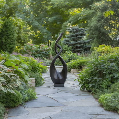 Hand Carved Black Infinity Spiral Wood Sculpture, Tall Abstract Outdoor Garden Statue, Modern Luxury Statement Decor, Organic Flow Art Piece