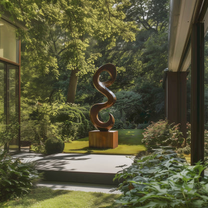 Hand-Carved Infinity Spiral Wood Sculpture Outdoor Statement Art, Organic Modern Garden Decor, Luxury Abstract Twist Wooden Artwork